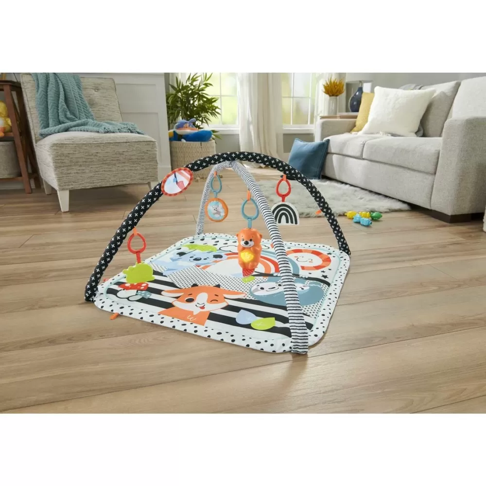 Fisher-Price Preescolar*Alfombra Gimnasio 3 En 1, Estampado Animalitos Divertidos, Manta Para Bebe Recien Nacido Con Accesorios