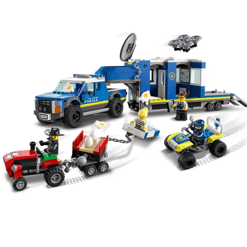 LEGO Puzzles Y Construcciones*Central Movil De Policia, Coches De Juguete Para Construir: Todoterreno Con Dron, Tractor Y Camion, City Police