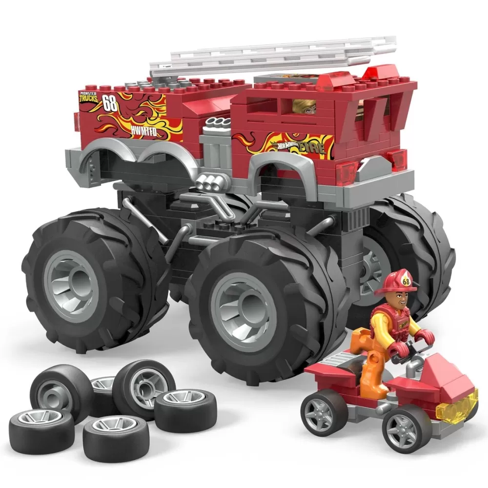 Hot Wheels Puzzles Y Construcciones*Conjunto De Construccion Del Monster Truck 5-Alarm De De Mega