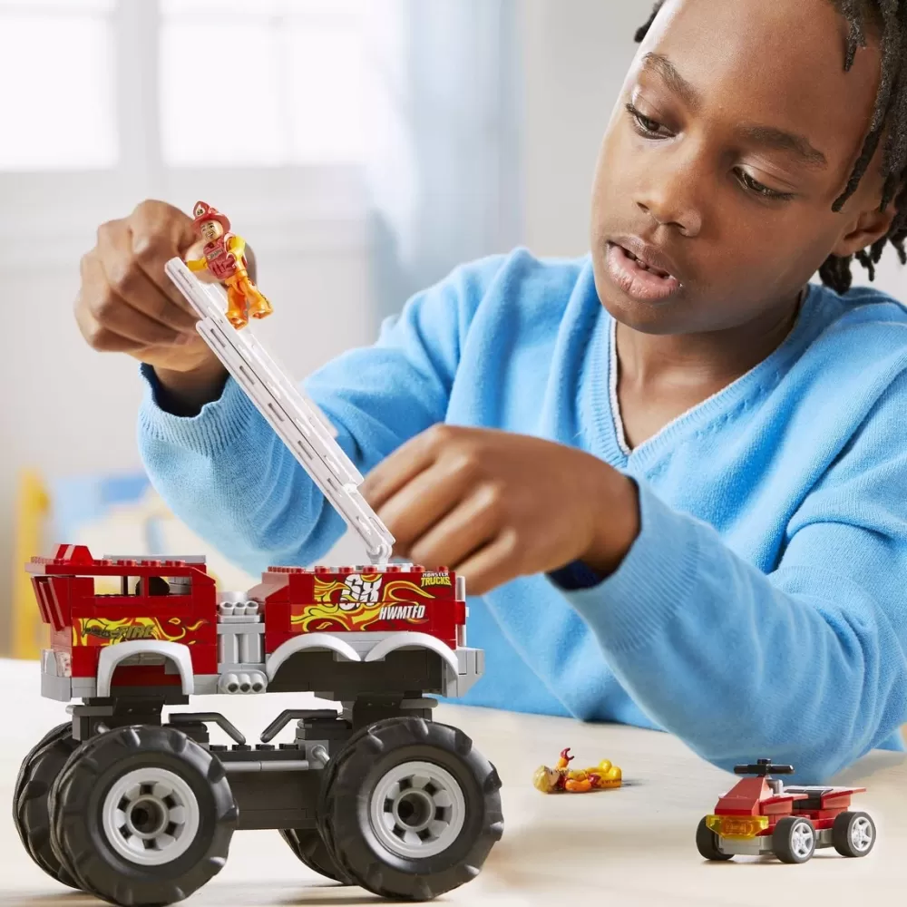 Hot Wheels Puzzles Y Construcciones*Conjunto De Construccion Del Monster Truck 5-Alarm De De Mega