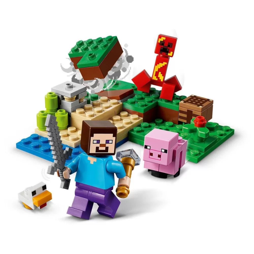 LEGO Puzzles Y Construcciones*Set Para Construir La Emboscada Del Creeper Con Mini Figuras De Steve, Cerdito Y Pollo Minecraft