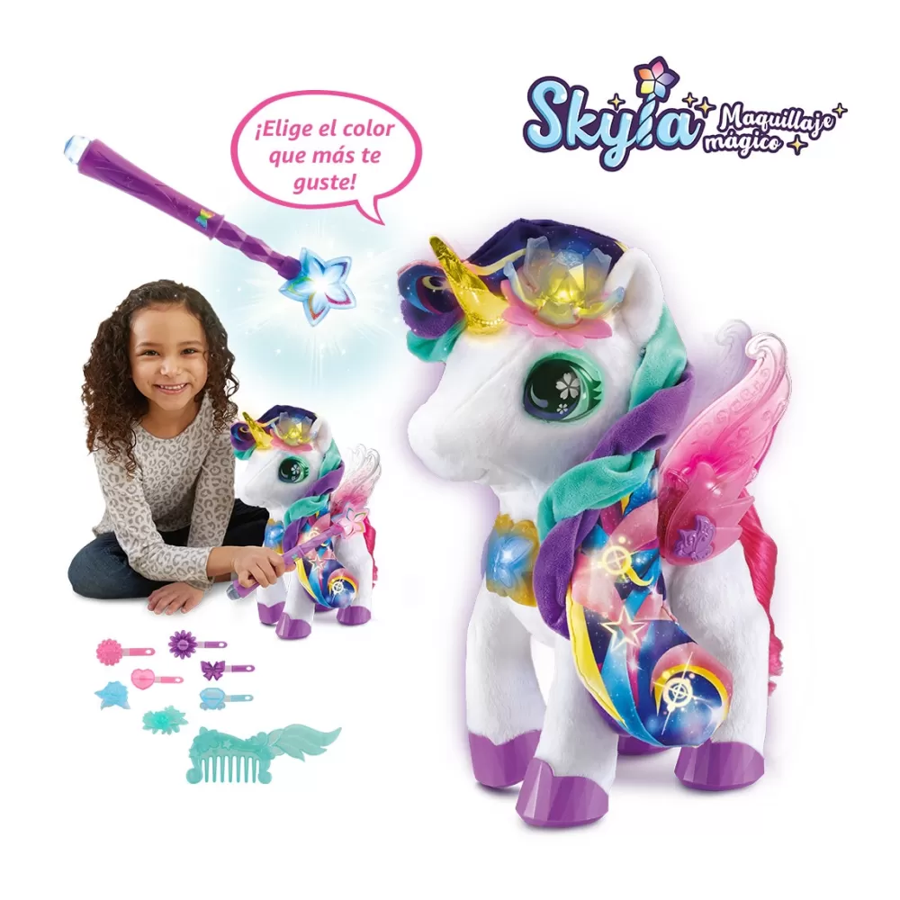 VTech Munecas Y Peluches*Skyla Maquillaje Magico, Unicornio De Peluche Mascota Interactiva