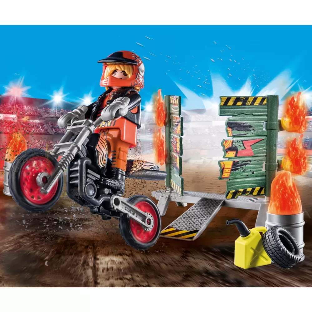 Playmobil Munecos Articulados*Starter Pack Stunt Show Moto Con Pared De Fuego Stunt Show