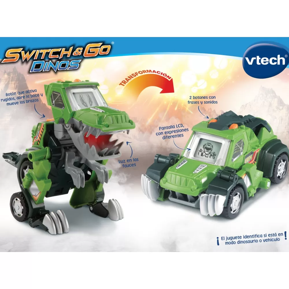 VTech Munecos Articulados*Switch&Go Dinos, Barro El T-Rex 4X4, Dinosaurios Que Se Transforman En Vehiculos