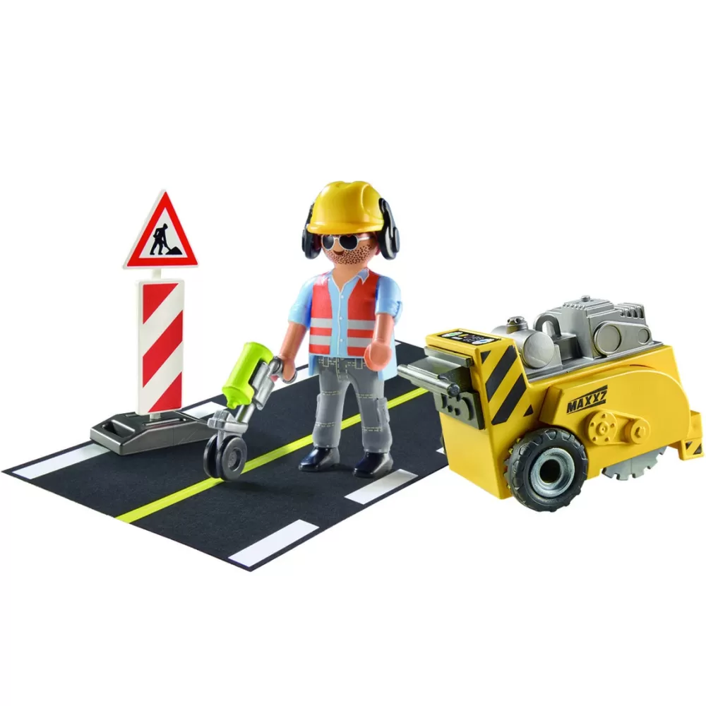 Playmobil Munecos Articulados*Trabajador De La Construccion Con Cortador De Bordes City Action