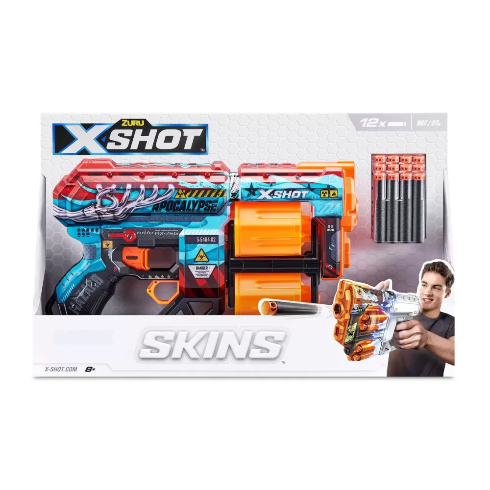 X-Shot Juguetes Al Aire Libre* Skins-Dread Doble Tambor Y 12 Dardos 3 Disenos Surtidos