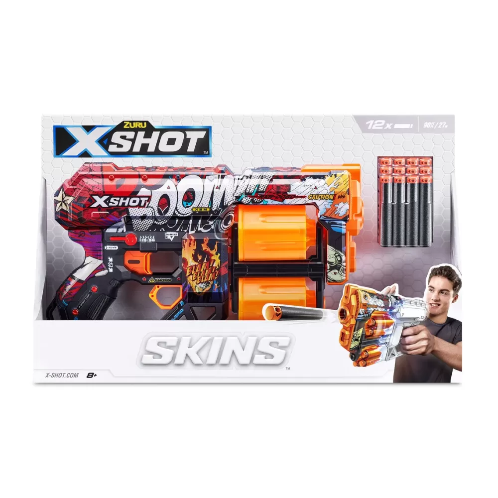 X-Shot Juguetes Al Aire Libre* Skins-Dread Doble Tambor Y 12 Dardos 3 Disenos Surtidos